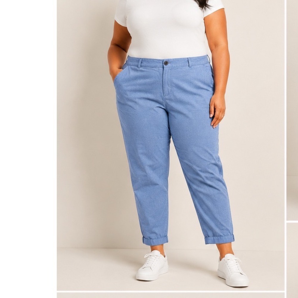 Talbots Cotton Chambray Pants Womens 20W Blue Excellent Straight Leg Trousers